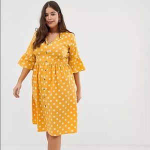 ASOS Yellow polka dot plus size dress - size 16